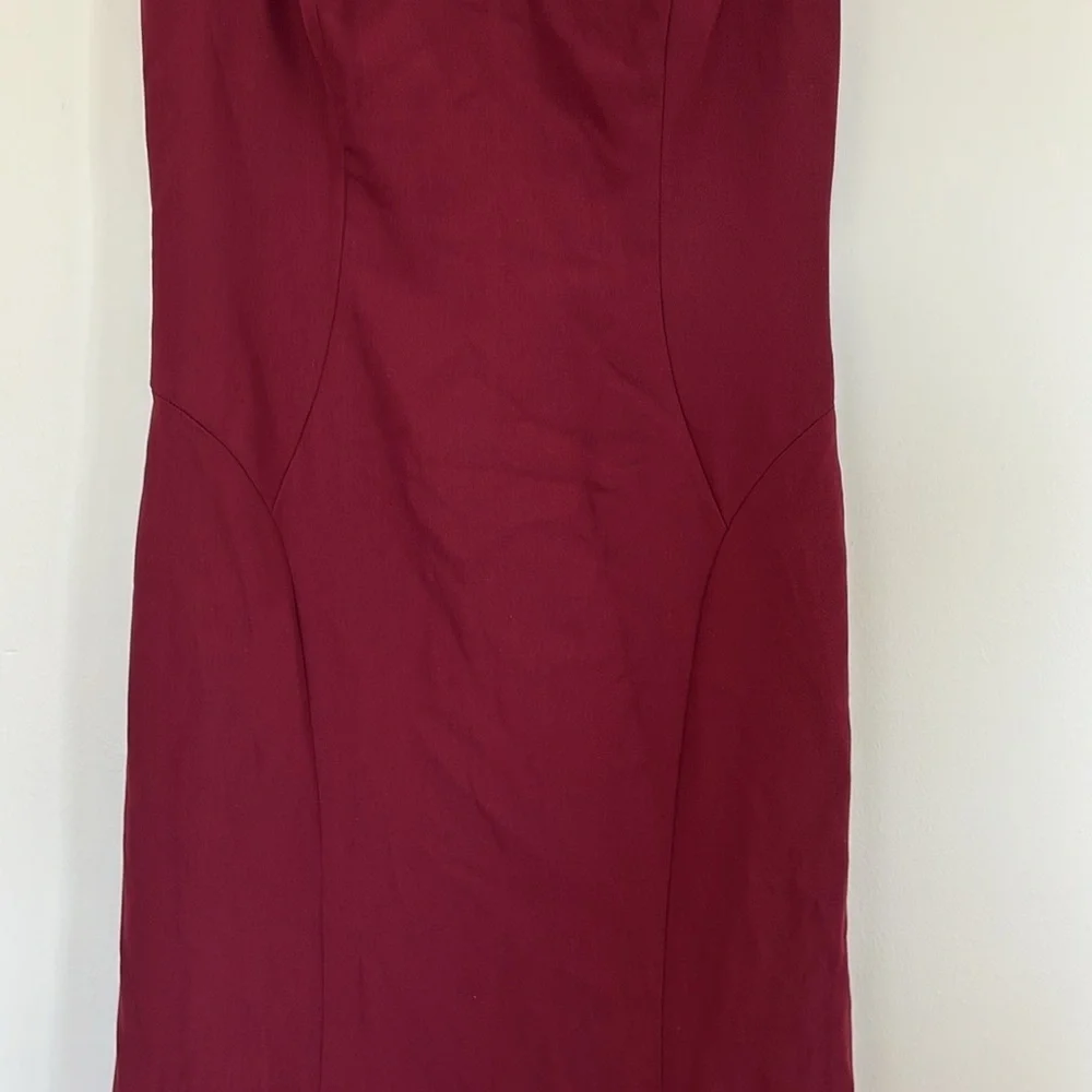Dessy Collection vneck open back trumpet maroon red long maxi formal dress gown